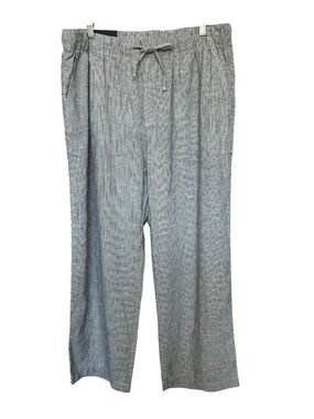 Gap Easy Pant Linen Blend Drawstring Blue & White Striped Front Back Pockets XL